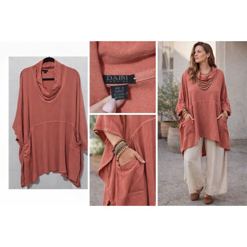 Dairi Fashion Morocco Tunic Top Soft Relaxed Poncho Lagonlook Pockets OS LG XL